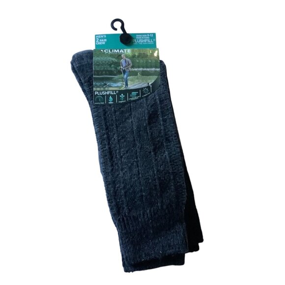 Climate Smart Plushfill Crew Socks 2 Pair Moisture Wicking Comfort Charcoal NEW - Picture 1 of 4